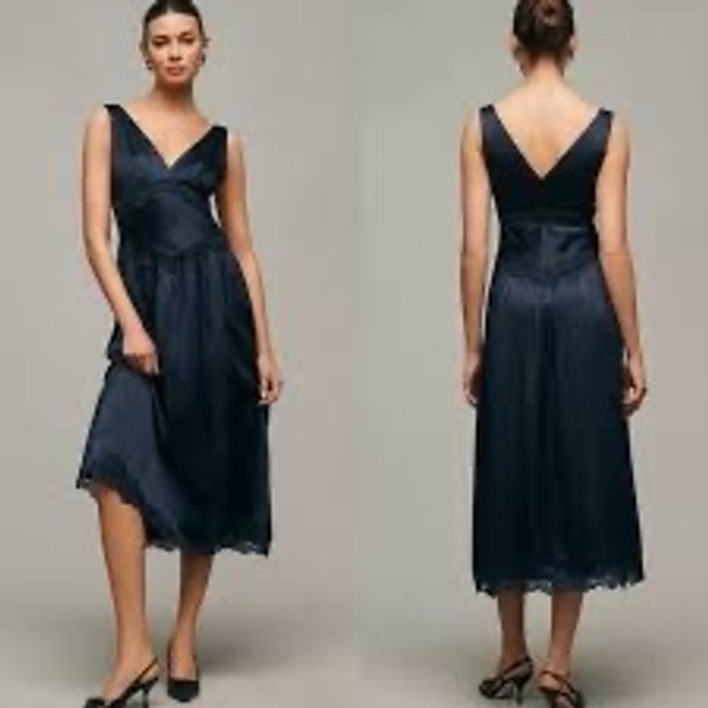 Reformation Stasia Navy Blue Silk Dress Brand New